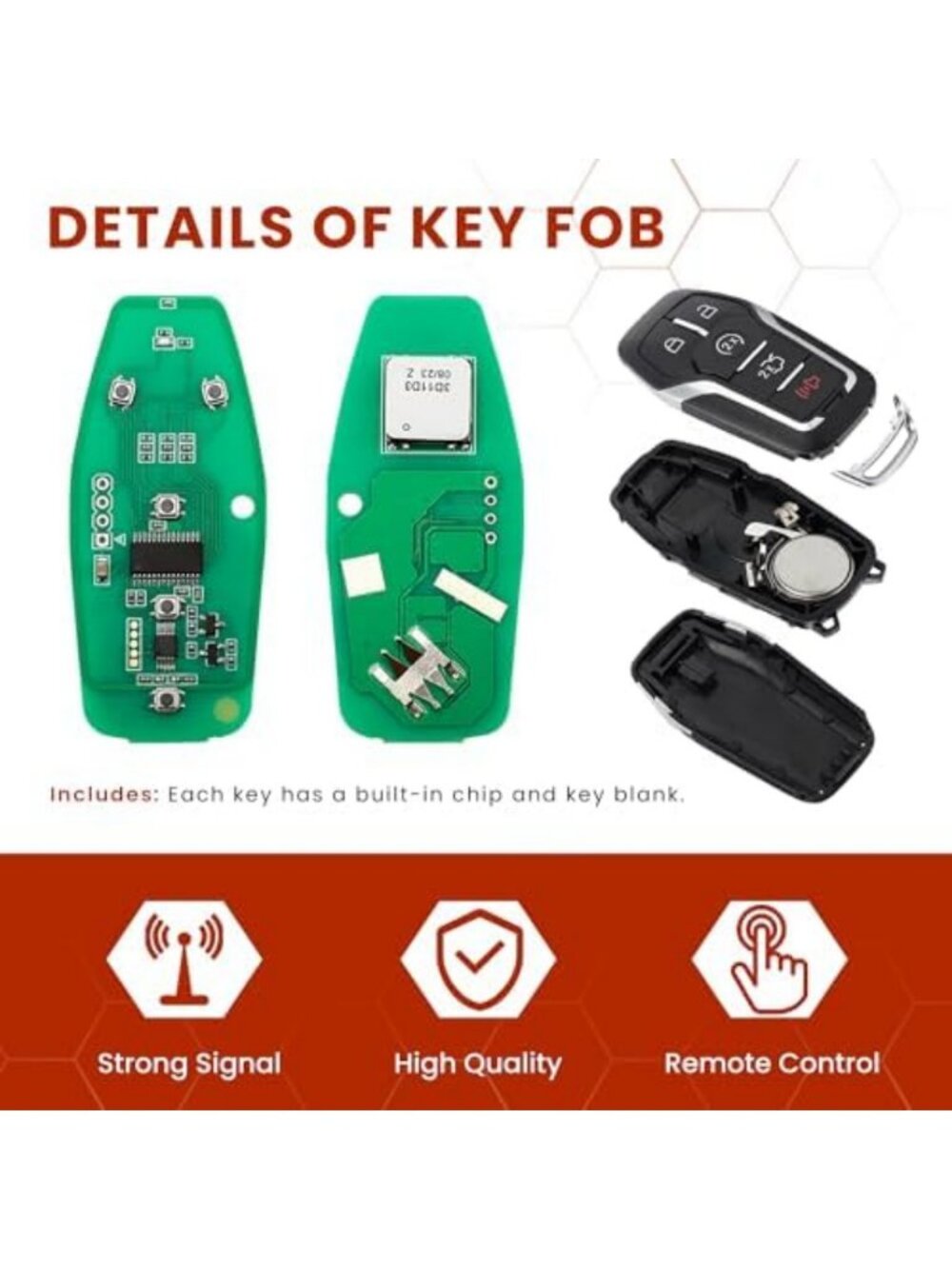 Keyless Entry Remote Key Fob, 4-Button, 902MHz, Easy Install, Universal Fit - Picture 6 of 7